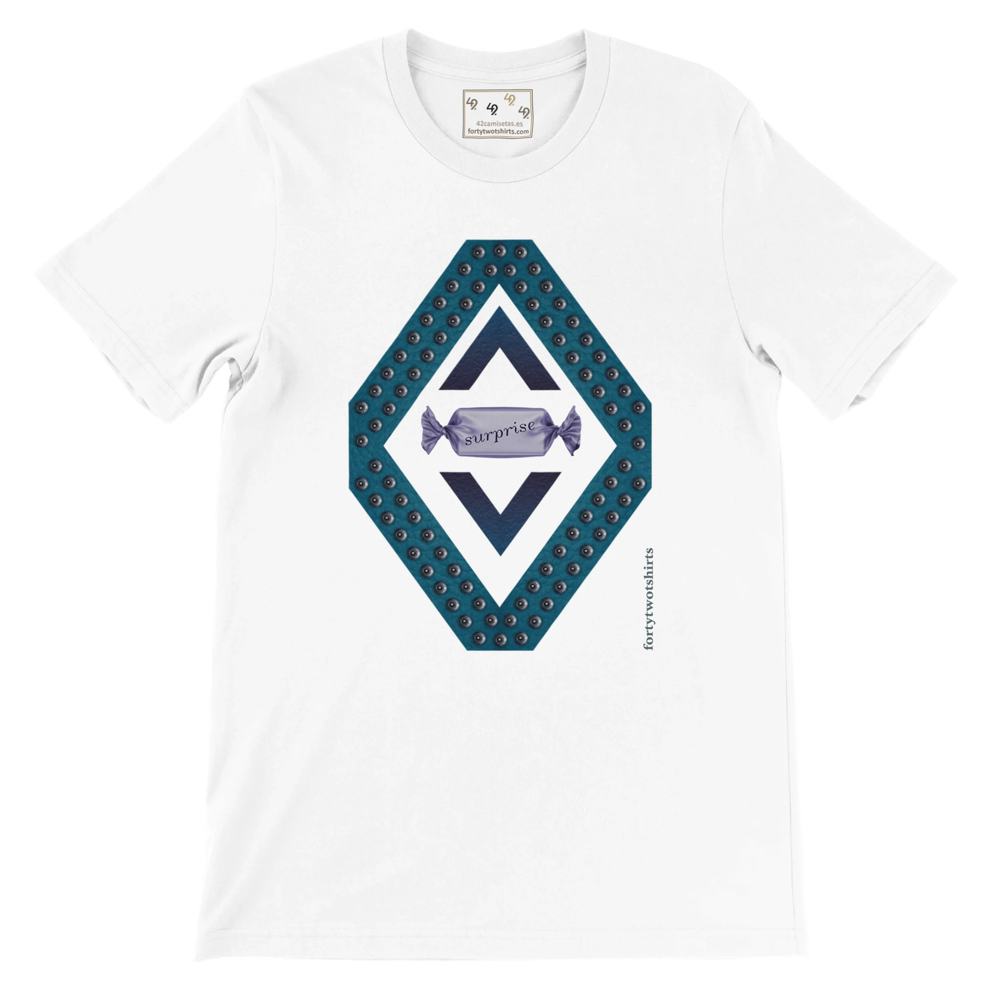 Camiseta personalizable blanca unisex con diseño de caramelo – Forty Two Tshirts