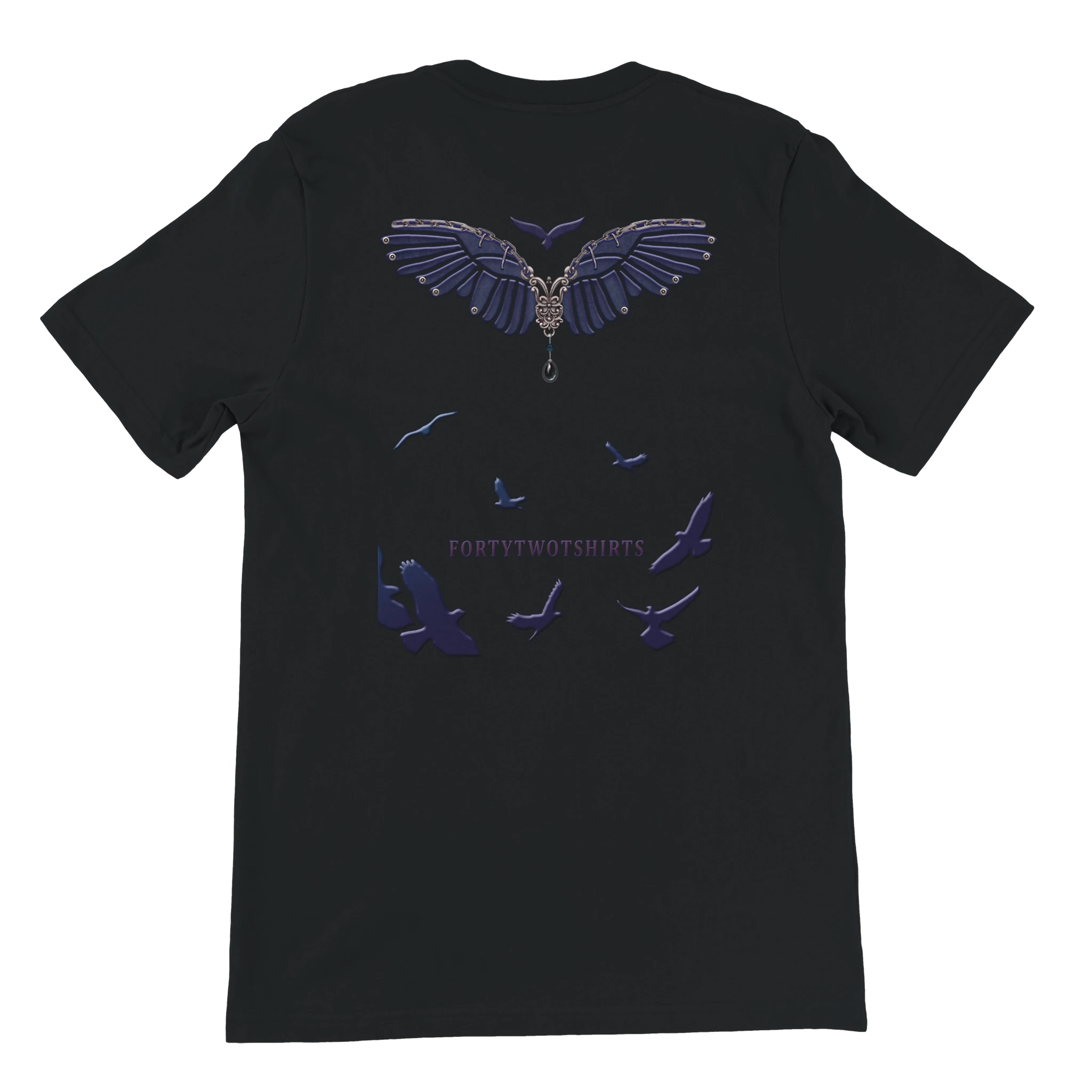 Camiseta personalizable negra unisex con diseño artístico de alas y aves – Forty Two Tshirts