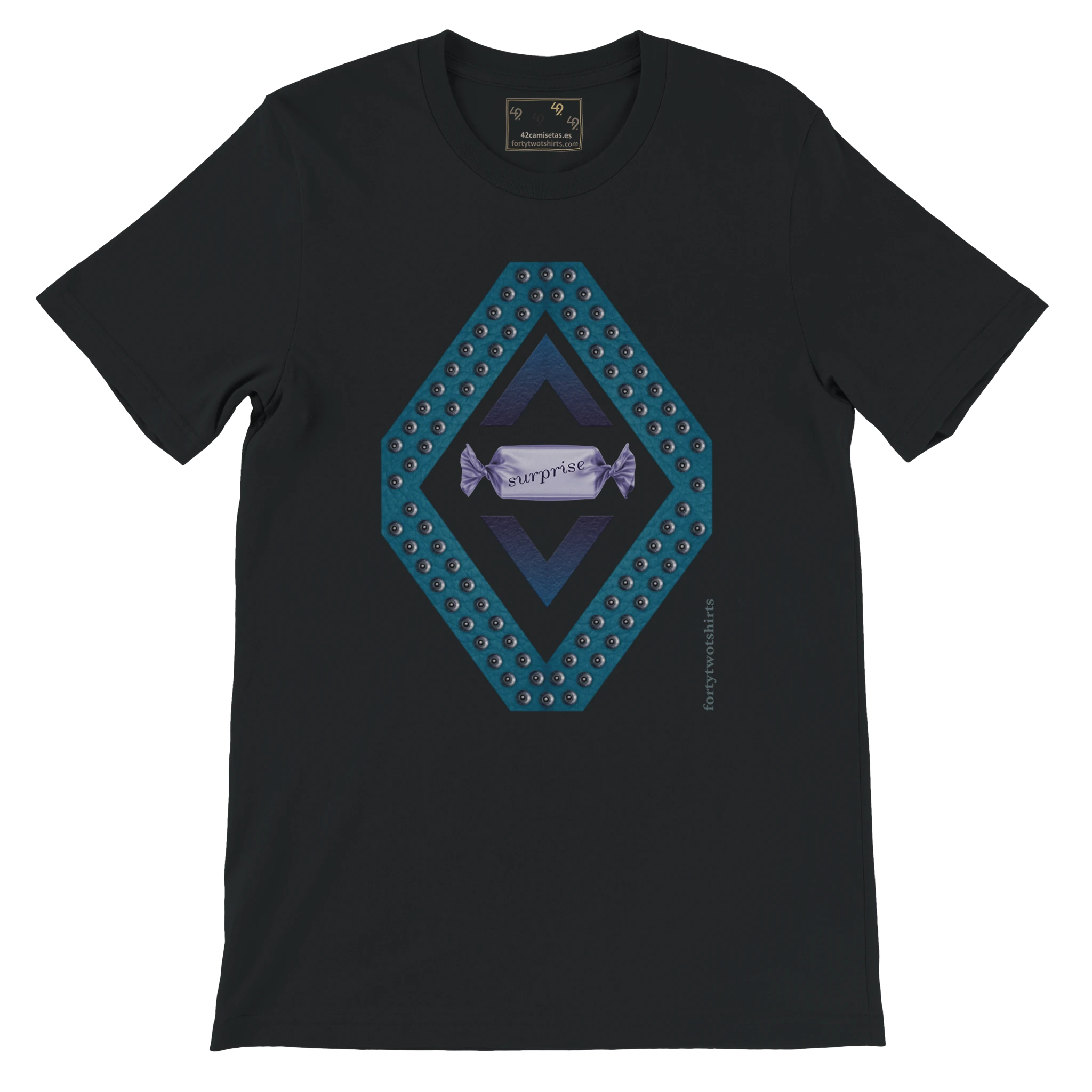 Camiseta personalizable negra unisex con diseño de caramelo – Forty Two Tshirts